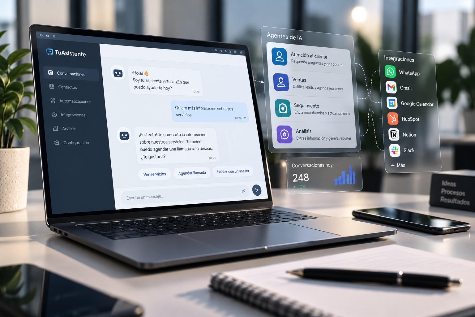 Interfaz de un asistente de IA con conversación automatizada
